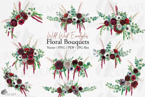 Burgundy Flower Bouquets with Eucalyptus