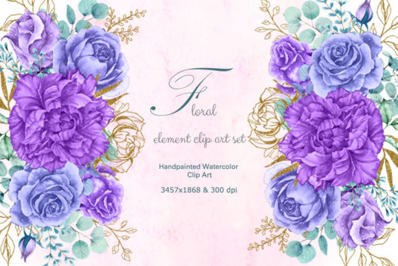 Mastering Digital Design with Purple Blue Peony and Rose Clip Art