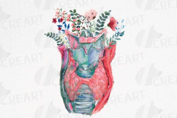 Watercolour Floral Larynx with Thyroid: A Guide to Medical Art for Design and Decor
